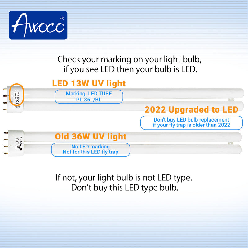 Awoco Replacement LED TUBE PL-36L 13 W LED UV Light Bulb for Wall Mount Sticky Fly Trap Lamp FT-1E36-LED