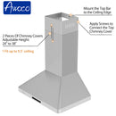 Awoco RH-WT-C30 30” Wall Mount Stainless Steel Range Hood 3 Speeds, 6” Round Top Vent 800CFM 2 LED Lights & Remote Control