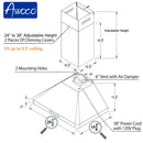 Awoco RH-WT-C30 30” Wall Mount Stainless Steel Range Hood 3 Speeds, 6” Round Top Vent 800CFM 2 LED Lights & Remote Control