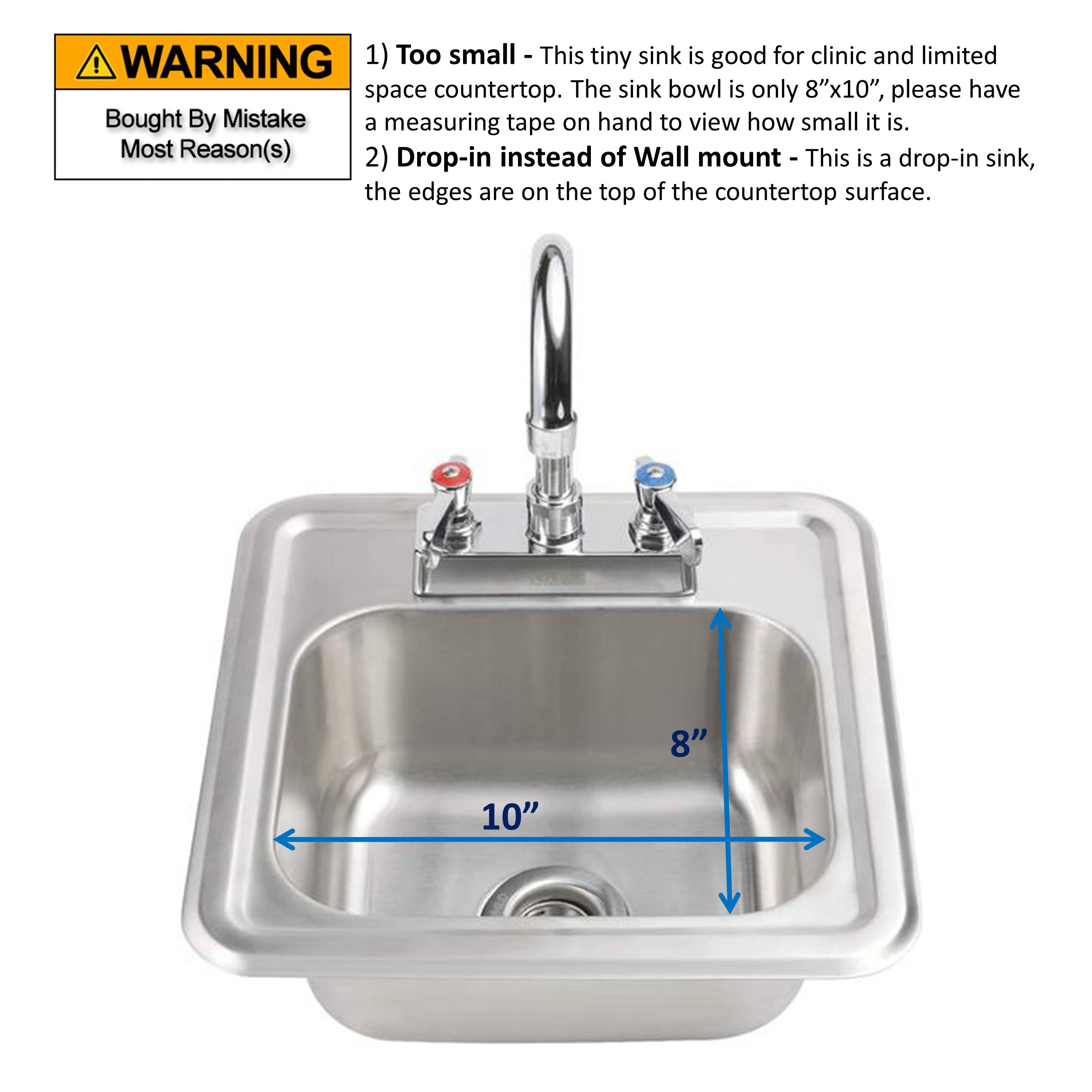 GSW Mini 13" x 13" Drop-in Hand Sink with Lead Free 3-1/2” Spout Faucet & Strainer, ETL Certified