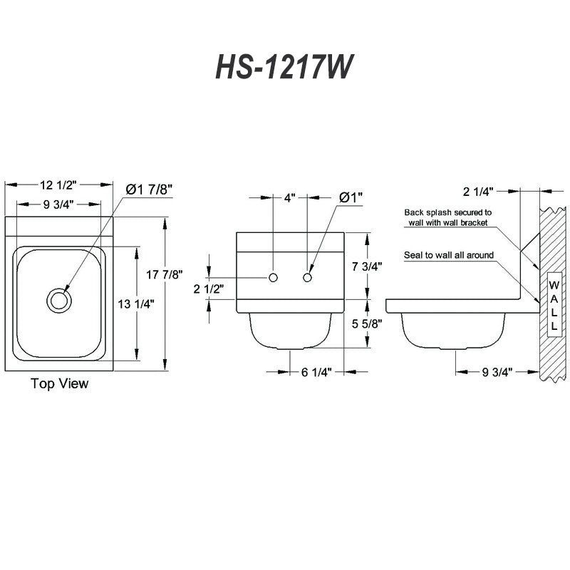 GSW HS-1217W Compact Wall Mount Hand Sink with Lead Free Faucet & Strainer, ETL Certified