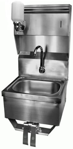 GSW Stainless Steel Wall Mount Hand Sink 16"x 15"w/Knee Operated Valve Lead Free, Towel and Soap Dispenser