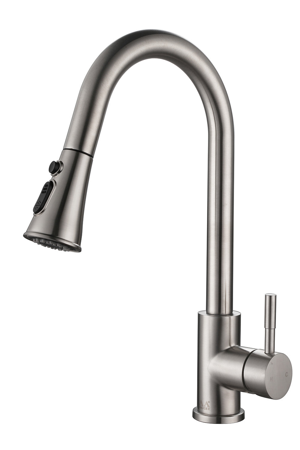 AA Faucet 3 Function Pull Out Sprayer, Single Handle, High Arc Design Brushed Nickel Stainless Steel Kitchen Sink Faucet