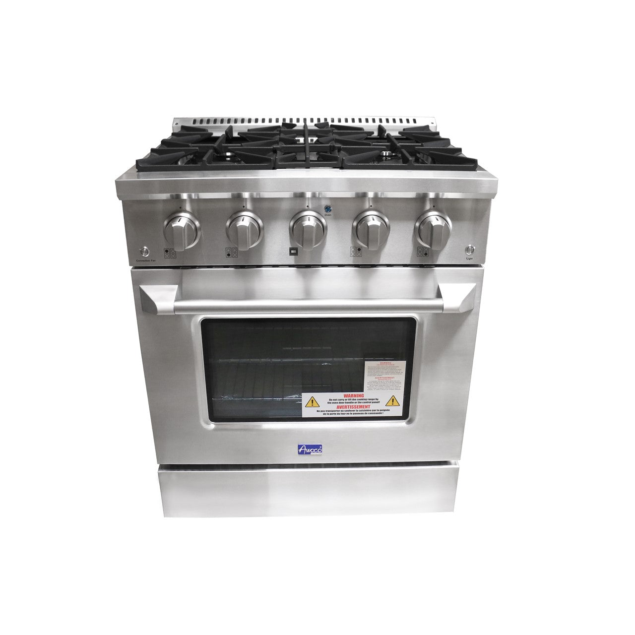 Awoco Professional 30” Freestanding 4 Burners Liquid Propane Gas Range with 3.5 cu ft. Convection Oven and 2 Racks