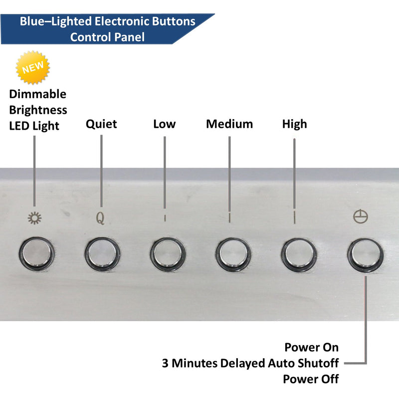 Awoco RH-SP06-N30 Super Quiet Split 5" High Stainless Steel Under Cabinet 4 Speeds 800CFM Range Hood with 2 LED Lights, 6" Round Top Vent - 30" Hood + Blower (30"W 6" Split)