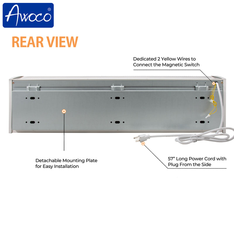 Awoco 42” Elegant 2 Speeds 1000 CFM Indoor Air Curtain, UL Certified, 120V Unheated with an Easy-Install Magnetic Door Switch