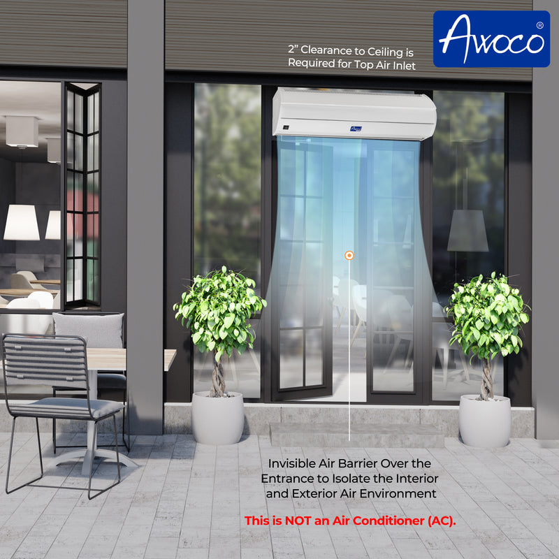 Awoco 36" Elegant 2 Speeds 900 CFM Indoor Air Curtain, UL Certified, 120V Unheated with an Easy-Install Magnetic Door Switch, 3 Year Warranty