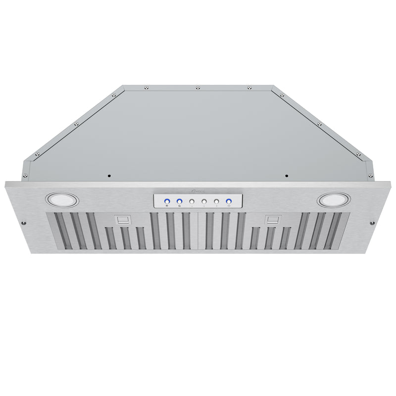 Awoco RH-BQ-36 11-3/4"D Built-in/Insert Stainless Steel Range Hood, 4-Speed, 600 CFM, LED Lights, Baffle Filters for Wood Hood (36"W Built-in/Insert)