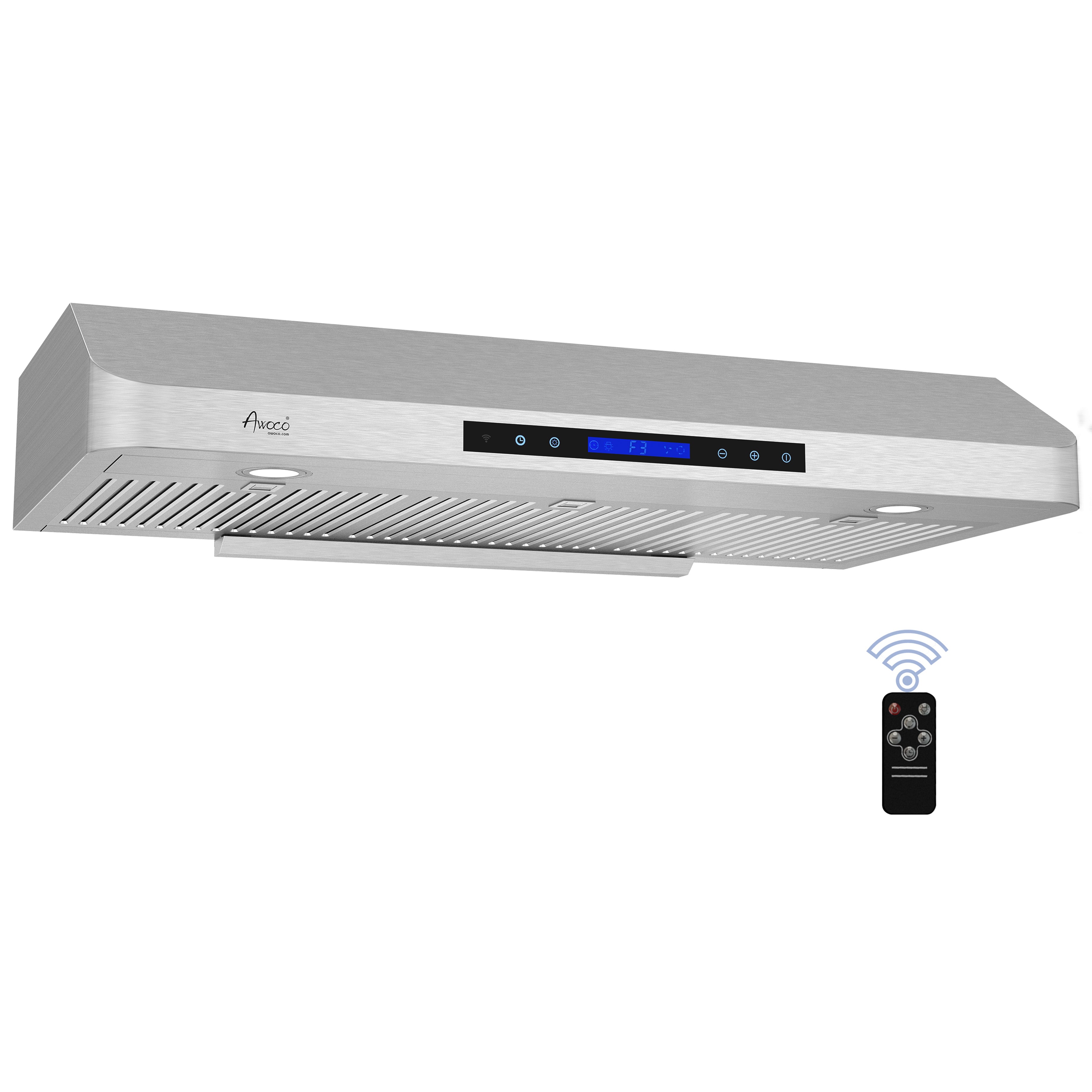 Awoco RH-C06-A42 Classic 6” High 1mm Thick Stainless Steel Under Cabinet 4 Speeds 900 CFM Range Hood with 2 LED Lights & 2 Levels of Lighting (42" W All-In-One)