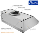 Awoco RH-S10-36E Supreme 10” High Stainless Steel Under Cabinet Range Hood 4 Speeds, 8” Round Top Vent, 1000CFM 2 LED Lights, Remote Control & External Oil Collector (36"W)