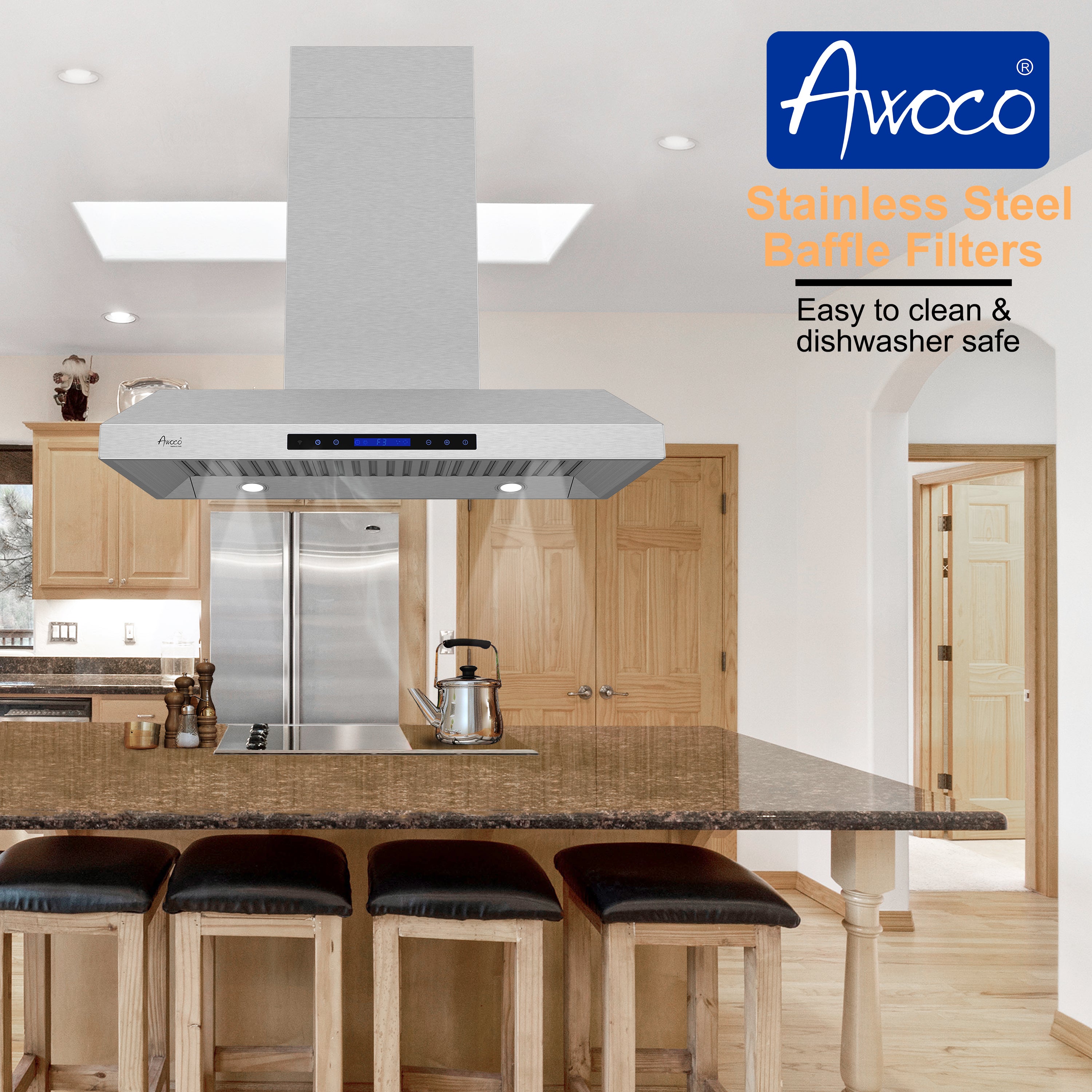 Awoco RH-C06-A Under Cabinet All-In-One Stainless Steel Range Hood, 4