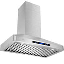 Awoco RH-WT-36 48-1/2"H Stainless Steel Range Hood 4 Speeds, 6” Round Top Vent 900CFM 2 LED Lights & Remote Control (36" Wall Mount)