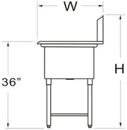 GSW 1 Compartment Stainless Steel Commercial Food Preparation Sink w/Left Drainboard ETL Certified (15" x 15" Sink Only)