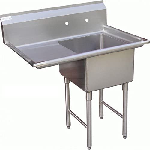 GSW 1 Compartment Stainless Steel Commercial Food Preparation Sink w/ 24" Left Drainboard ETL Certified (24" x 24" Sink Only)