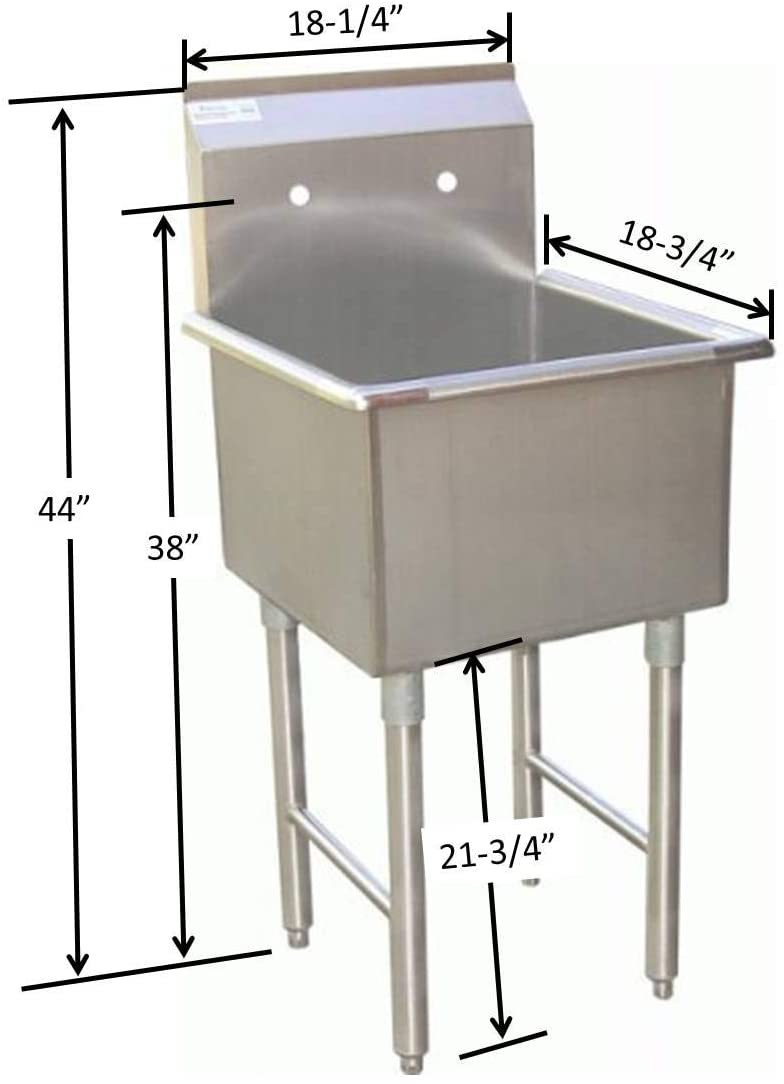 GSW 1 Compartment Stainless Steel Commercial Food Preparation Sink w/ Crossing Bar on Legs ETL Certified (15"x15" Tub)