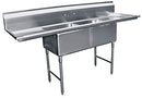 GSW 2-Compartment Stainless Steel Commercial Food Preparation Sink w/ Left & Right Drainboards ETL Certified (15" x 15" Sink Only)