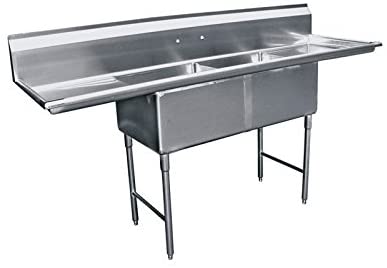 GSW 2 Compartment Stainless Steel Sink 18" x 18"x 12" W/ 24" Left and Right Drainboards NSF Approved