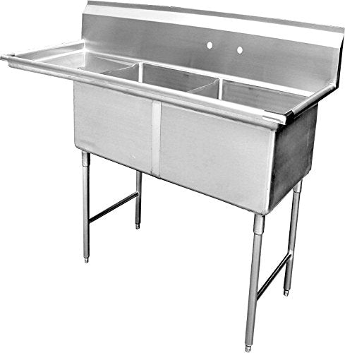 GSW 2 Compartment Stainless Steel Commercial Food Preparation Sink w/ Left Drainboard ETL Certified (15" x 15" Sink Only)