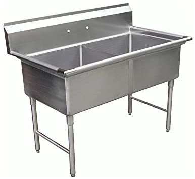 GSW 2 Compartments Stainless Steel Commercial Food Preparation Sink w/ 1" Adjustable Bullet Feet ETL Certified (15" x 15" Sink Only)