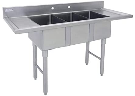 GSW 18 Gauge Stainless Steel Marine Edge 3 Compartment Mini Sink 15"D x 15"W x 12"H ETL Certified