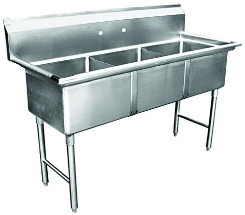 GSW 3-Compartment Stainless Steel Commercial Food Preparation Sink w/ 1" Adjustable Bullet Feet ETL Certified (15" x 15" Sink Only)