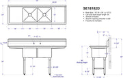 GSW 2-Compartment Stainless Steel Commercial Food Preparation Sink w/ Left & Right Drainboards ETL Certified (18" x 18" Sink Only)