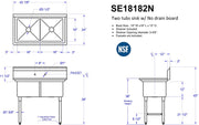 GSW 2 Compartments Stainless Steel Commercial Food Preparation Sink w/ 1" Adjustable Bullet Feet ETL Certified (18" x 18" Sink Only)