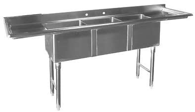 GSW Economy 3 Compartment Stainless Steel Mini Sink with Left & Right Drainboards, 14" BW x 10" BL x 10" BD
