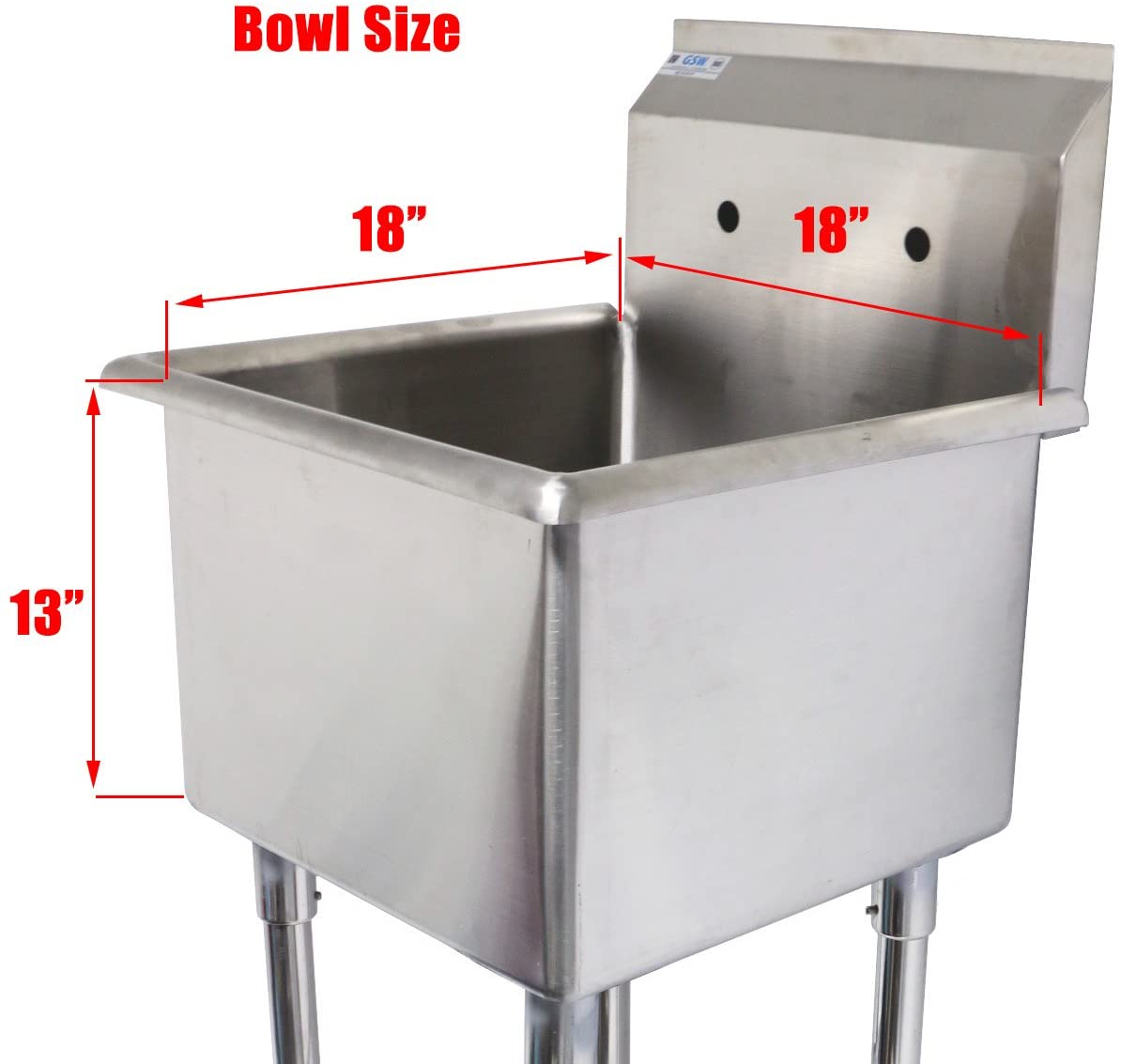 GSW 1 Compartment Stainless Steel Commercial Food Preparation Sink ETL Certified (18"x18" Sink Only)