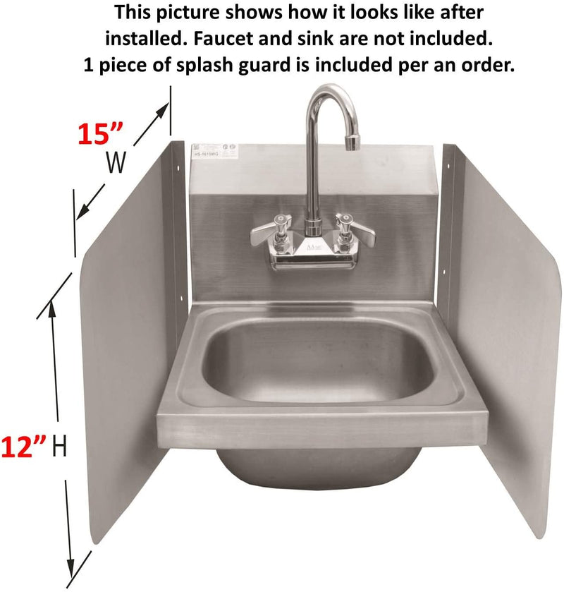 GSW Stainless Steel Wall Mount Splash Guard for Commercial Restaurant Hand Sink and Compartment Prep Sink, NSF Certified (15" W x 12" H)