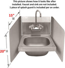 GSW Stainless Steel Wall Mount Splash Guard for Commercial Restaurant Hand Sink and Compartment Prep Sink, NSF Certified (15" W x 20" H)