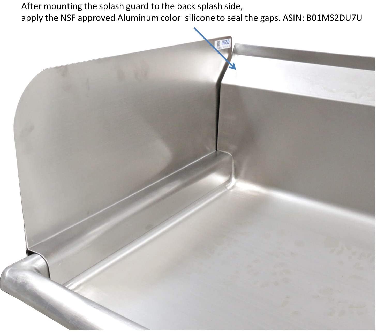 GSW SP-SH1810L Stainless Steel Insert Type Splash Guard for Compartment Sinks (22" L x 11" H Left)