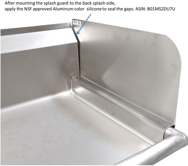GSW SP-SH2410R Stainless Steel Insert Type Splash Guard for Compartment Sinks (28" L x 11" H Right)