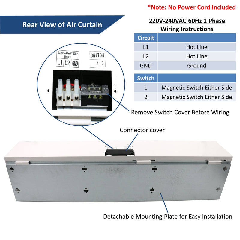 Awoco 36" 230V Heated 2 Speeds Commercial Indoor Air Curtain, CE Certified with an Easy-Install Magnetic Door Switch