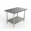 GSW Commercial Grade Flat Top Work Table with Stainless Steel Top, Galvanized Undershelf & Legs, Adjustable Bullet Feet, NSF/ETL Approved to Meet Sanitation Food Service Standard 37 (30"W x 48"L x 35"H)