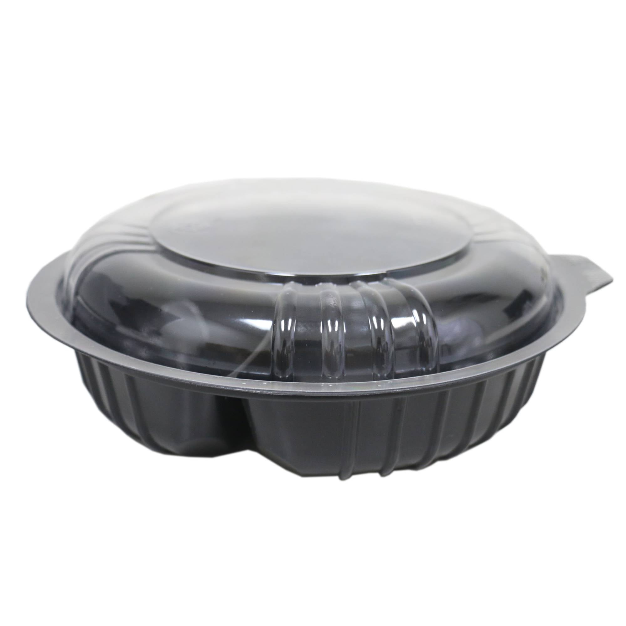 Choice 48 oz. Black 9 Round Microwavable Heavy Weight Container with Lid -  25/Pack