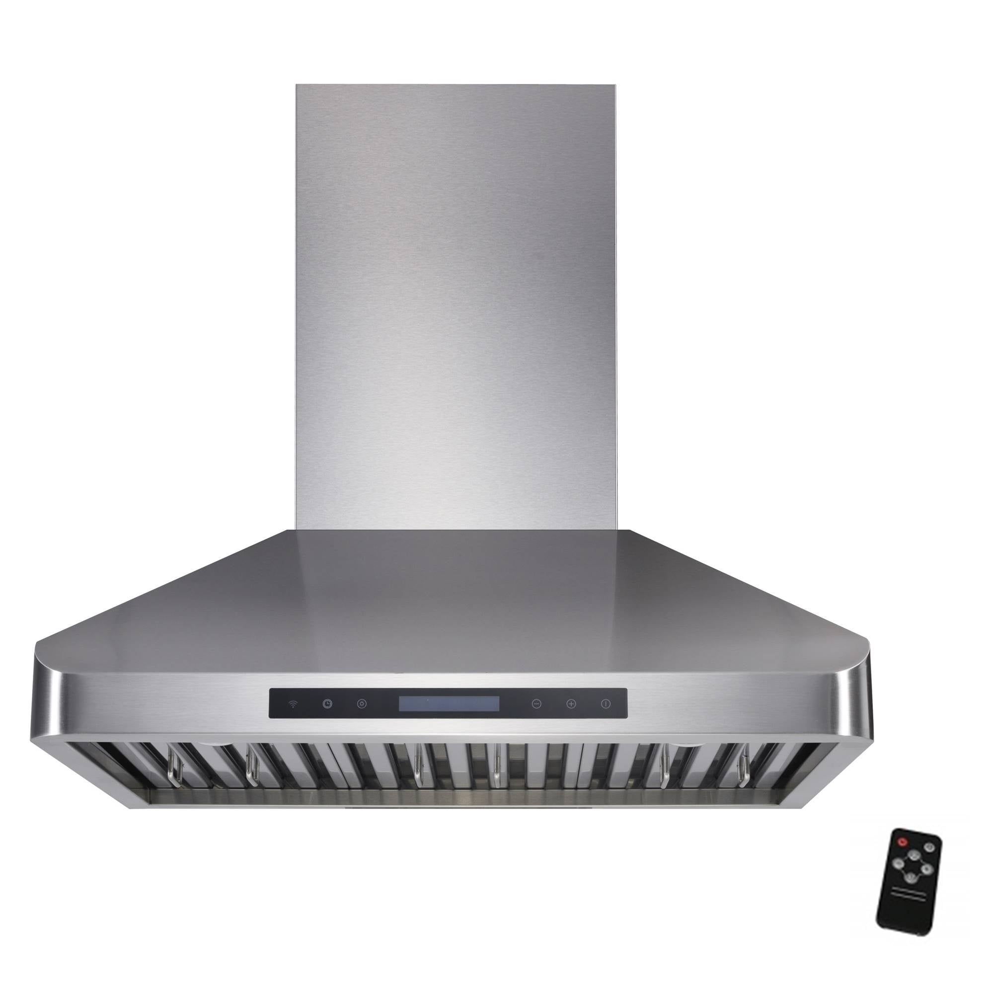 Awoco RH-WT-36XL 56-1/2"H Stainless Steel Range Hood 4 Speeds, 6” Round Top Vent 900CFM 2 LED Lights & Remote Control (36" Wall Mount XL)