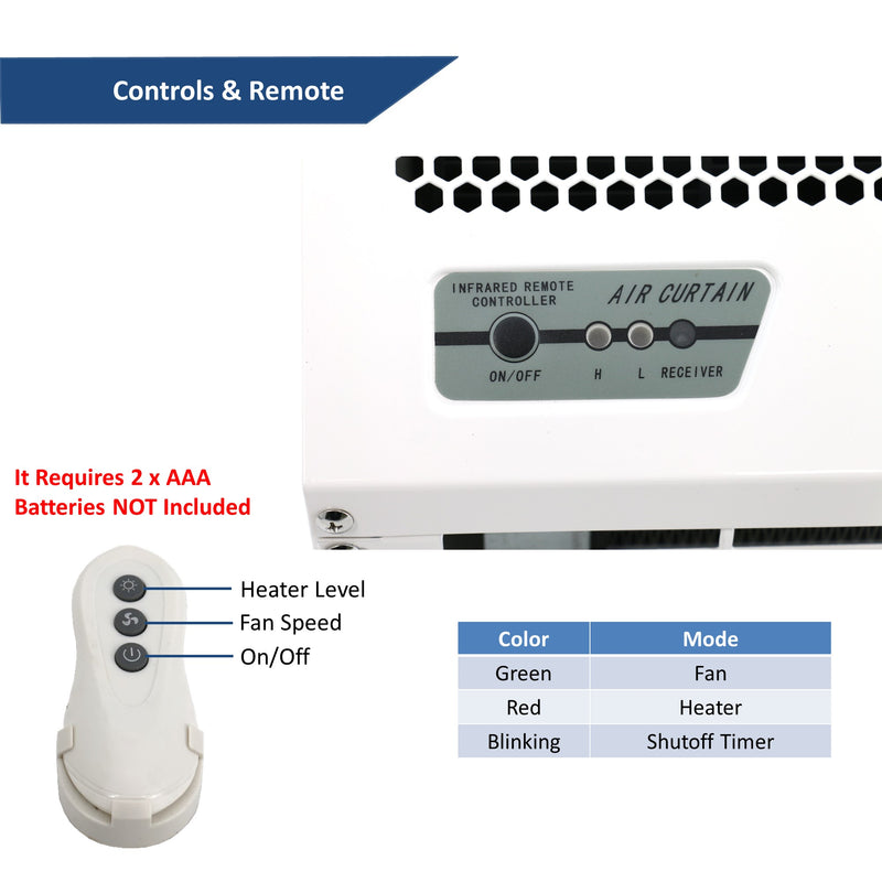 Awoco 36" 230V Heated 2 Speeds Commercial Indoor Air Curtain, CE Certified with an Easy-Install Magnetic Door Switch