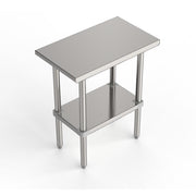 GSW Commercial Grade Flat Top Work Table with All Stainless Steel Top, Undershelf & Legs, Adjustable Bullet Feet, NSF/ETL Approved to Meet Sanitation Food Service Standard 37 (24"D x 18"L x 35"H)