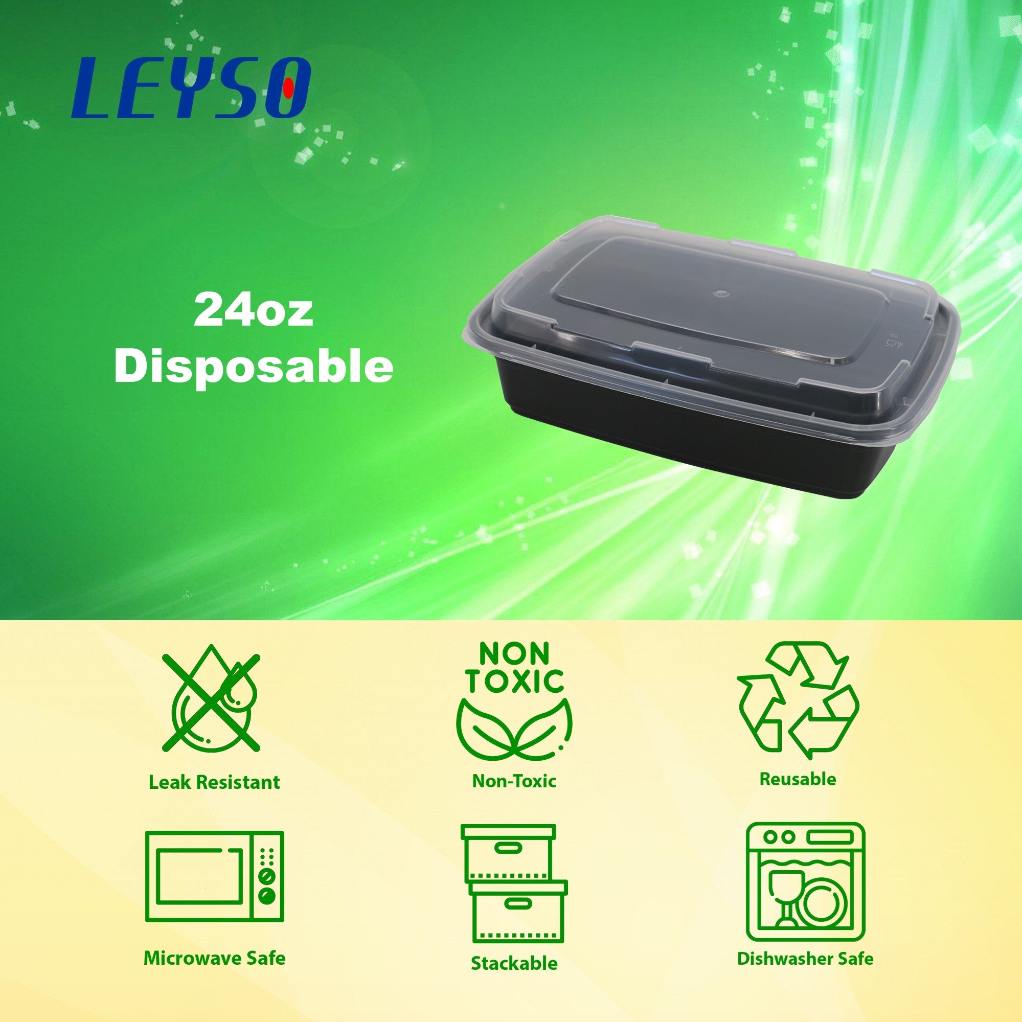 Leyso TO-JH24 24oz One Compartment Bento Box Food Container with Clear Lid - Microwave, Dishwasher Safe