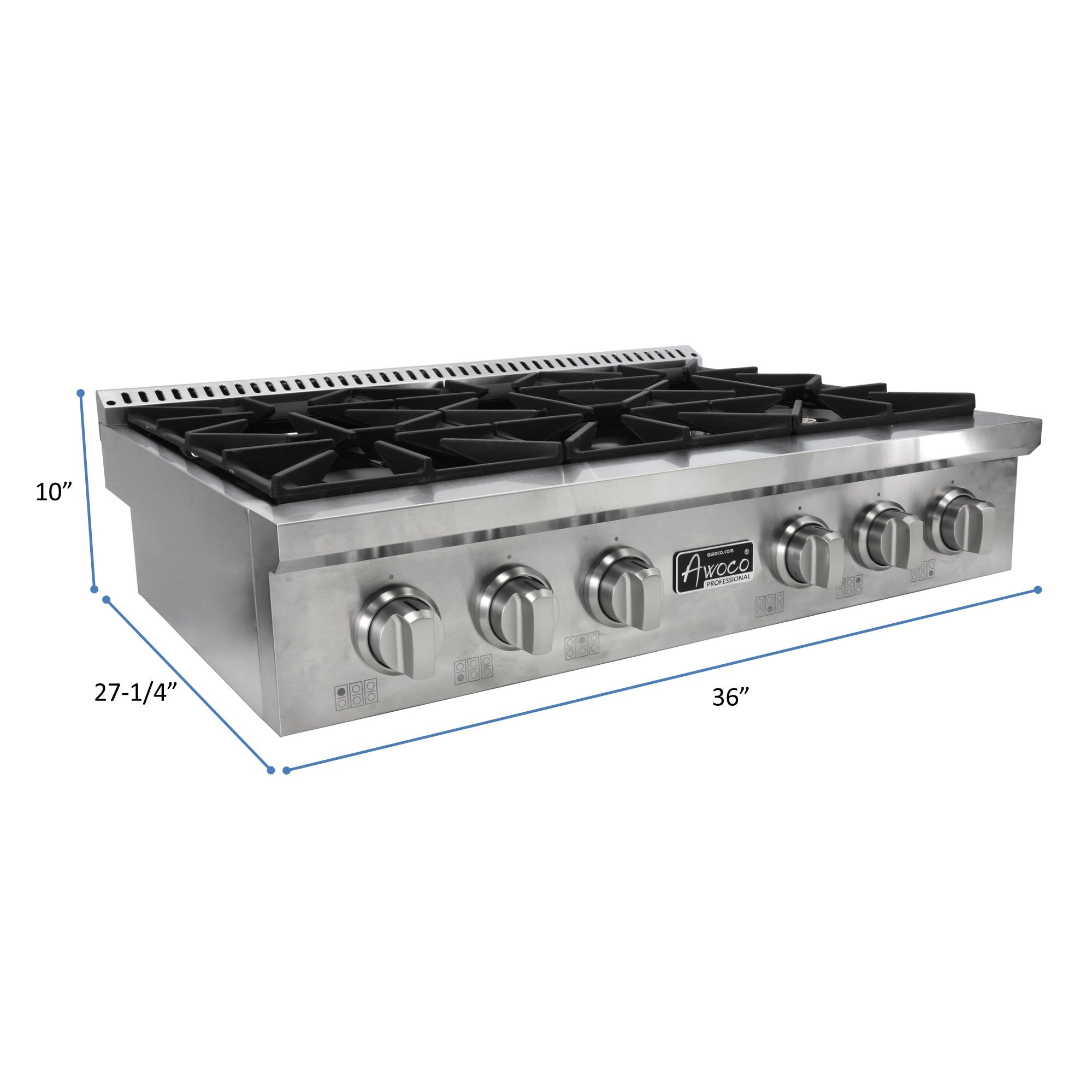 Awoco Professional 36” Stainless Steel NG / LPG Convertible Gas Rangetop with 6 Sealed Burners