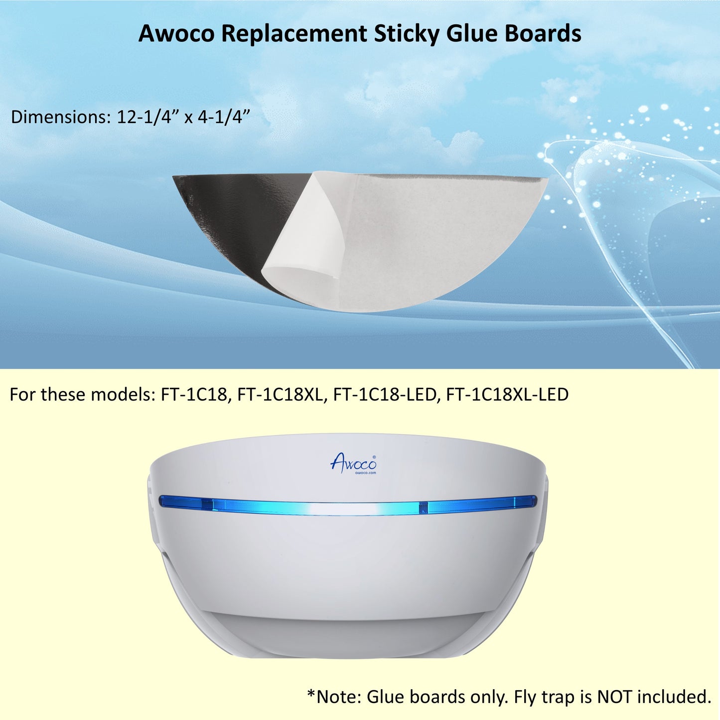 Awoco Pack of 5 Replacement Sticky Glue Boards for Sticky Fly Trap Lamp for Capturing Flying Insects, Flies, Mosquitoes, and Moths (5 Glue Boards for FT-1C18)