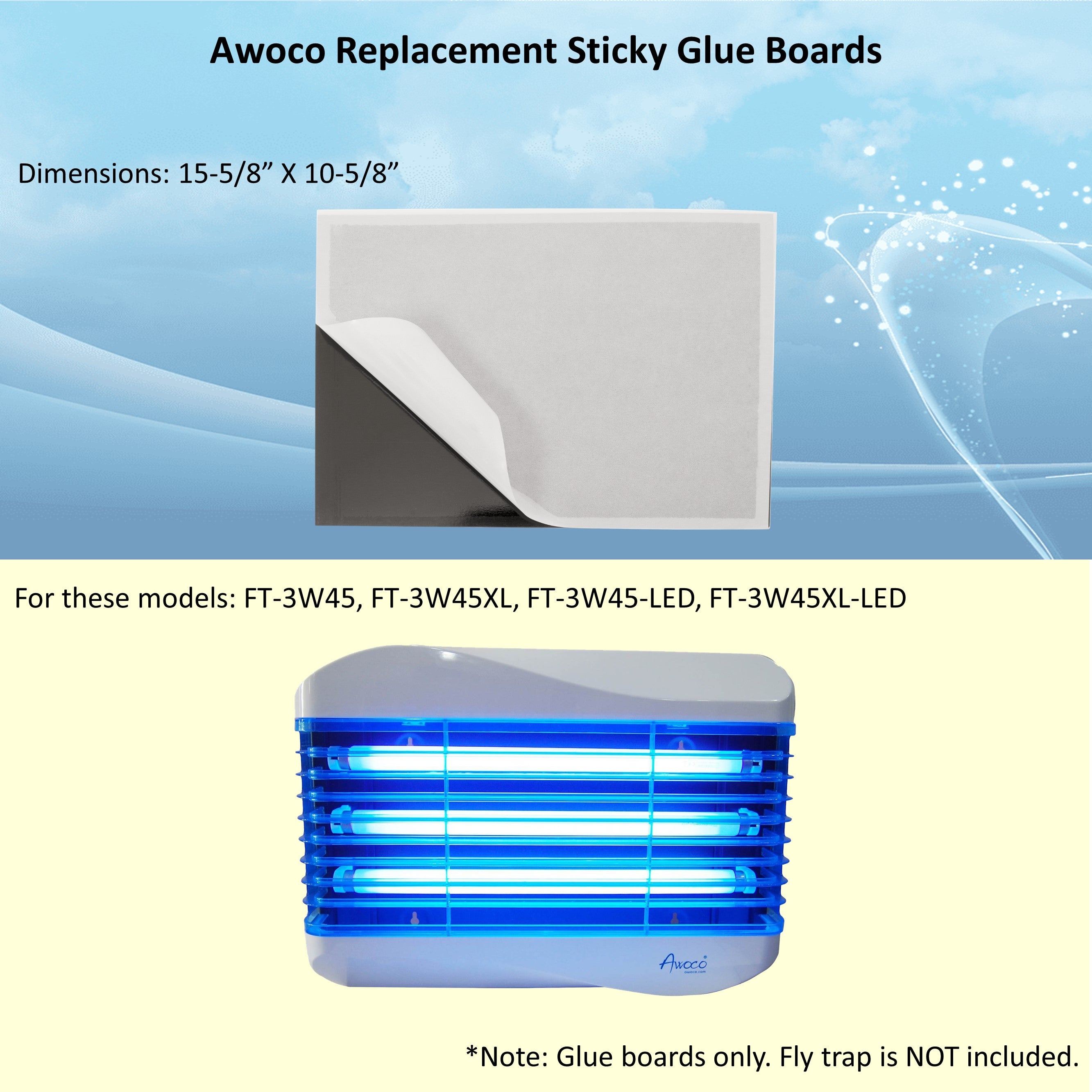 Awoco Pack of 5 Replacement Sticky Glue Boards for Wall Mount Sticky Fly Trap Lamp (5 Glue Boards for FT-3W45)
