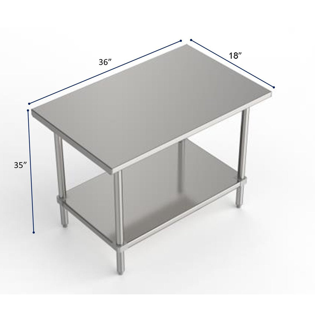 GSW Commercial Grade Flat Top Work Table with Stainless Steel Top, Galvanized Undershelf & Legs, Adjustable Bullet Feet, Perfect for Restaurant, Home, Office, Kitchen or Garage, NSF Approved (18"W x 36"L x 35"H)