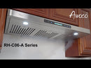 Awoco RH-C06-A30 Classic 6” High 1mm Thick Stainless Steel Under Cabinet 4 Speeds 900 CFM Range Hood with 2 LED Lights & 2 Levels of Lighting (30" W All-In-One)